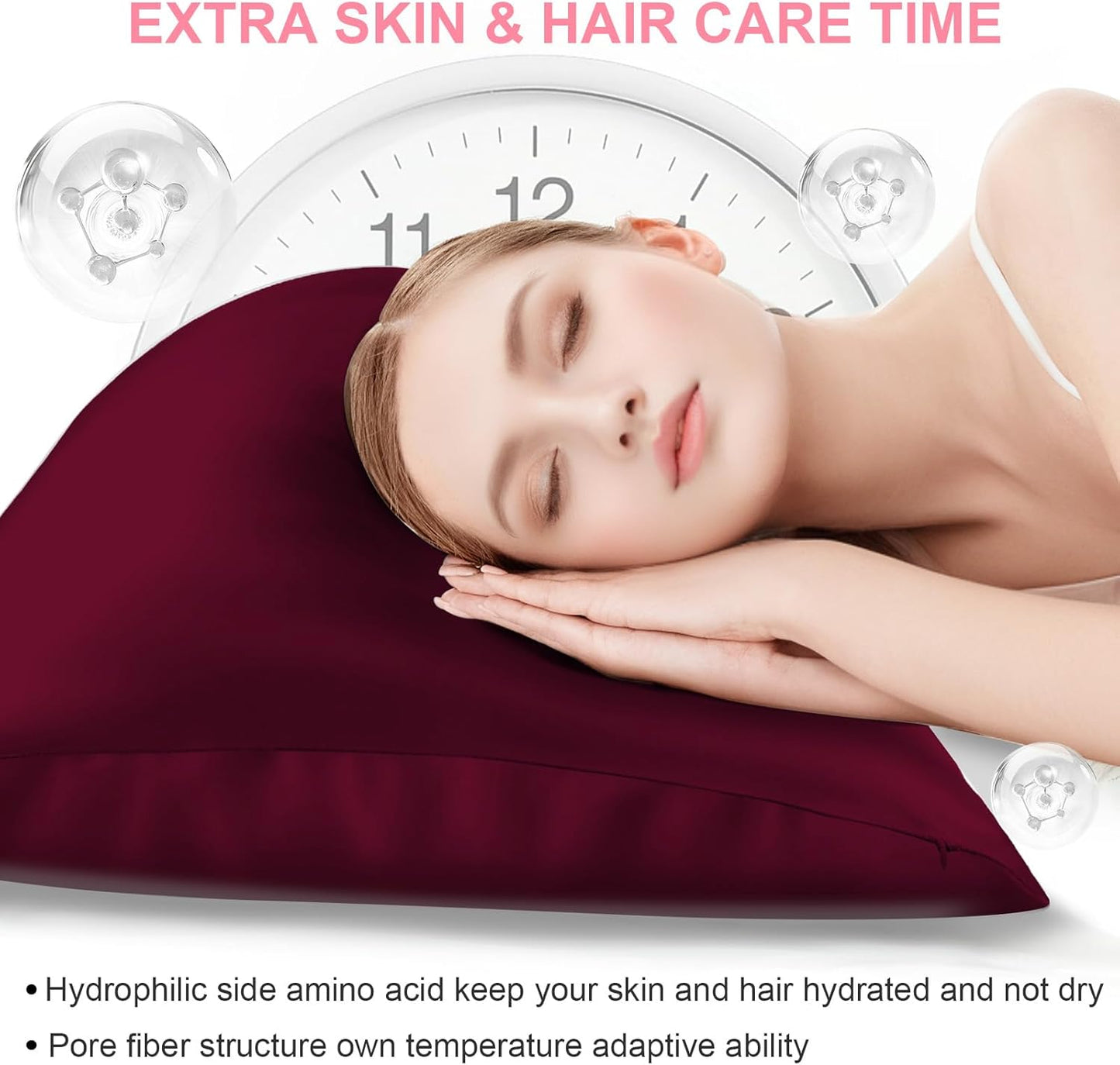 Regine Switzerland Mulberry Silk Pillowcase - Standard Size, Hidden Zipper, Soft & Breathable, Burgundy Red