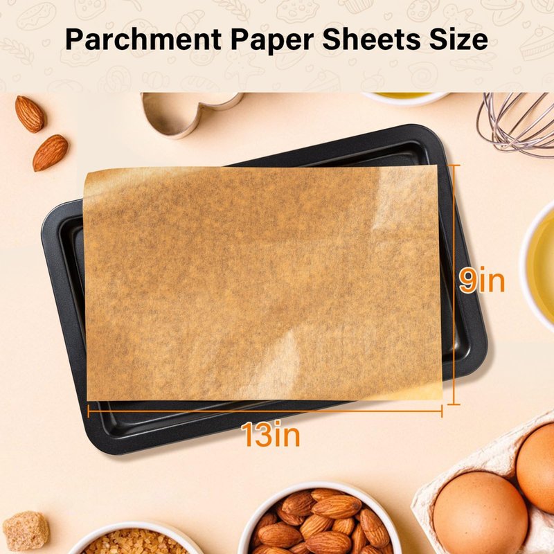 Parchment Paper Sheets, 9x13 In Unbleached Non-Stick Parchment Paper for Baking, Grilling, Air Fryer, Steaming, and More,100PCS Baking Paper Perfect for Bread, Cakes, Cookies