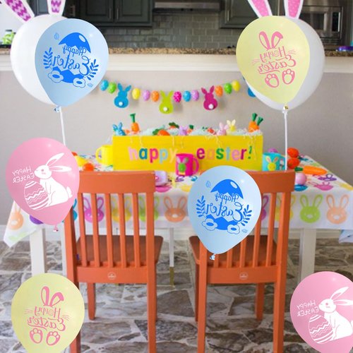 Happy Easter Balloons, 60Pcs 12 Inch Pastel Light Pink Blue Blue Cute Bunny Spring Easter Eggs Party Balloons for Kids Girl Boy Cute Egg Easter Spring Birthday Party Baby Shower Decorations