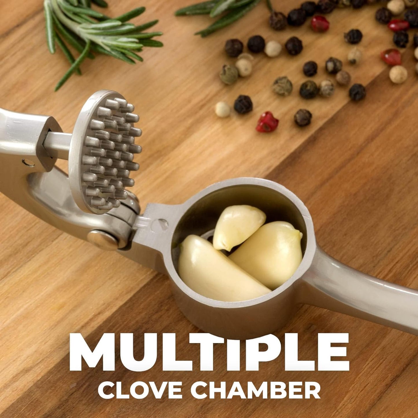 Zulay Kitchen Garlic Press Set - Rust-Proof Professional Mincer with Ergonomic Handle & Silicone Peeler | Easy-Squeeze, Easy-Clean (Silver)