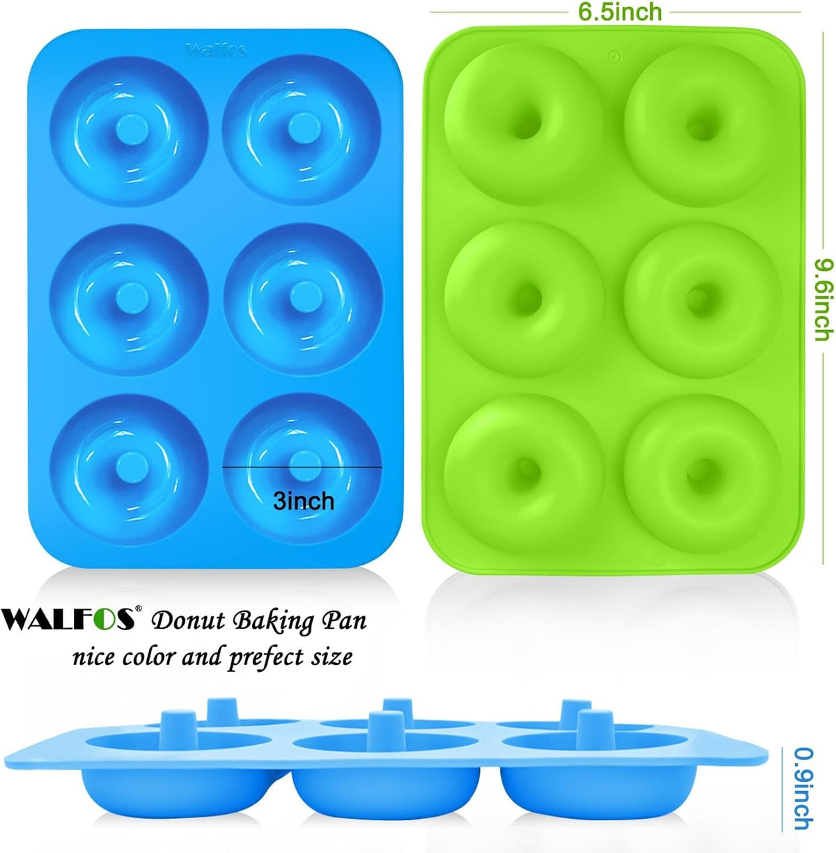 Walfos Non-Stick Donut Pan - Silicone Doughnut Mold, BPA-Free, Easy Release, Set of 3