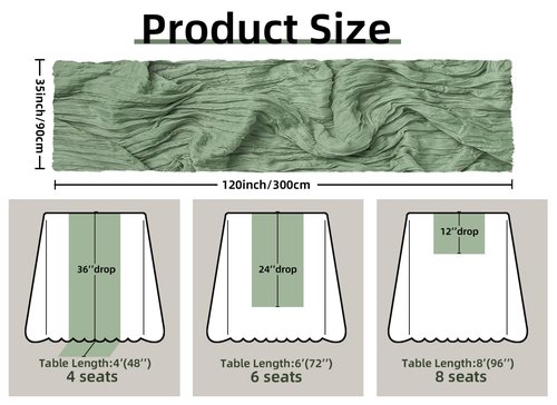 FEXIA Cheesecloth Table Runner Sage Green for Woodland Baby Shower Bridal Wedding Decoration Gauze Rustic Table Runner for Party First Communion Centerpiece Engagement 35x120 Inches