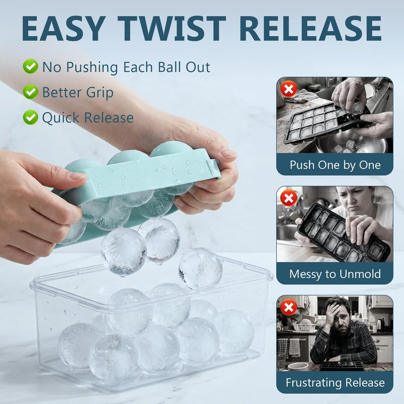 WIBIMEN Large Ice Cube Molds, Big Round Whiskey Ice Cube Trays for Freezer, Easy to Fill & Release, Whiskey Bourbon Cocktail(1.9In*6 Balls- Blue/2 Pack)