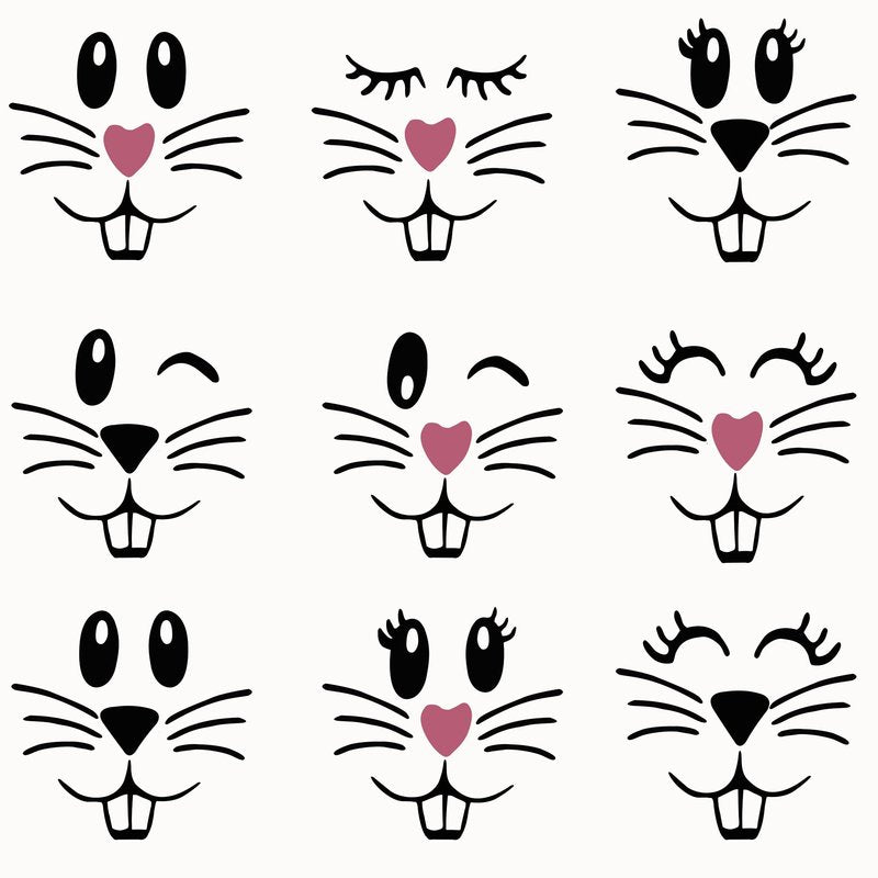 18 Pcs Easter Bunny Face Vinyl Decals - Bunny Faces DIY Craft Vinyl Art Stickers, Wall Decals, Glass Window Stickers