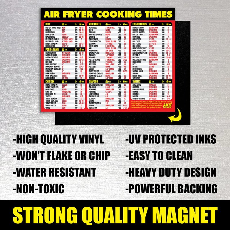 Air Fryer Magnetic Cheat Sheet - Large Print Easy to Read Airfryer Accessory - Air Fryer Cooking Times Chart Magnet, Airfry Cookbook Guide, Kitchen Cheat Sheet, Airfryer Oven Accessories 2026 (Red)