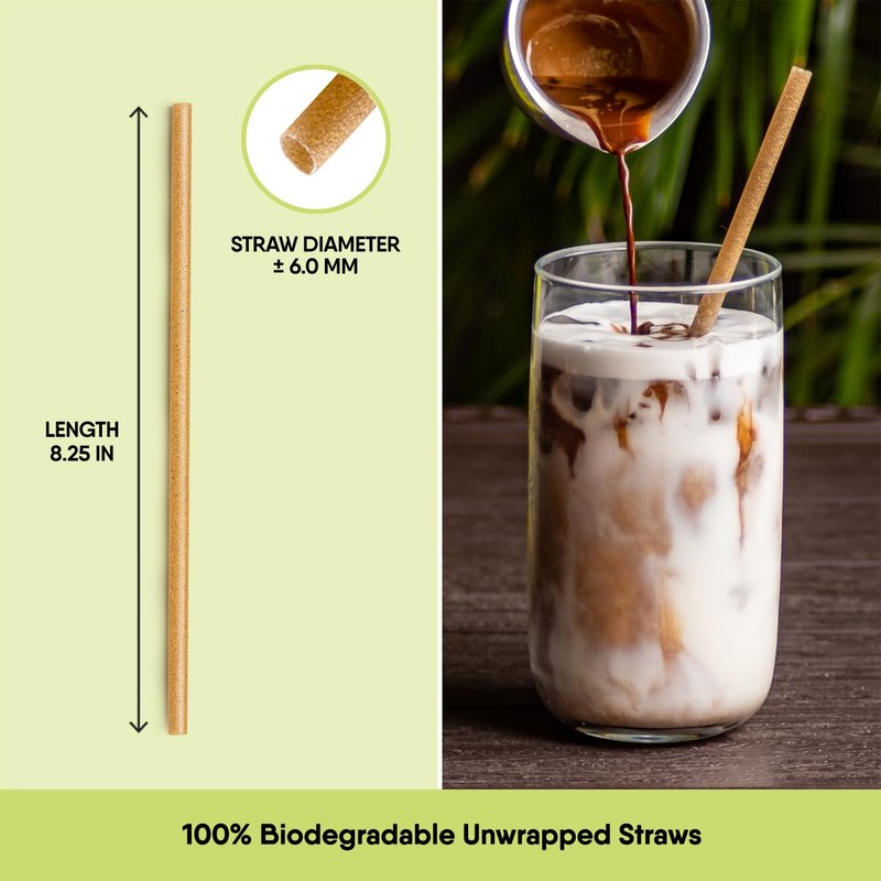 The Veggie Straws – 100 PCS of 8.25 Inches Unwrapped Biodegradable Straws – Made of Vegetable Fibers, Best Environment Friendly Drinking Straws for Hot and Cold Beverages