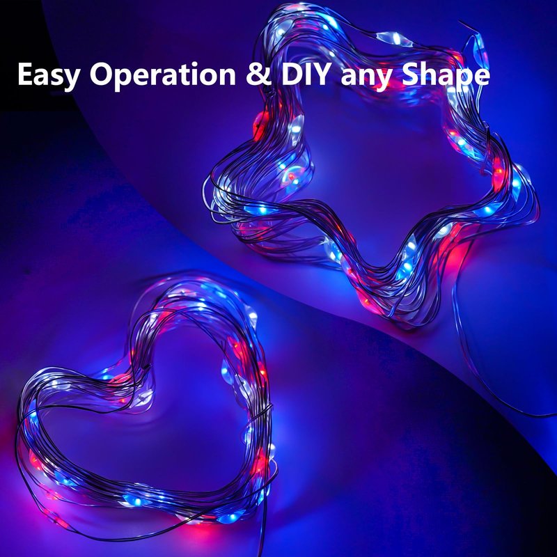 4th of July Decorations, 4 Pack Red White and Blue Fairy Lights Battery Operated with Timer, Waterproof 16FT 50 LED Starry String Lights for Independence Day 250th Anniversary Memorial Day Home Decor