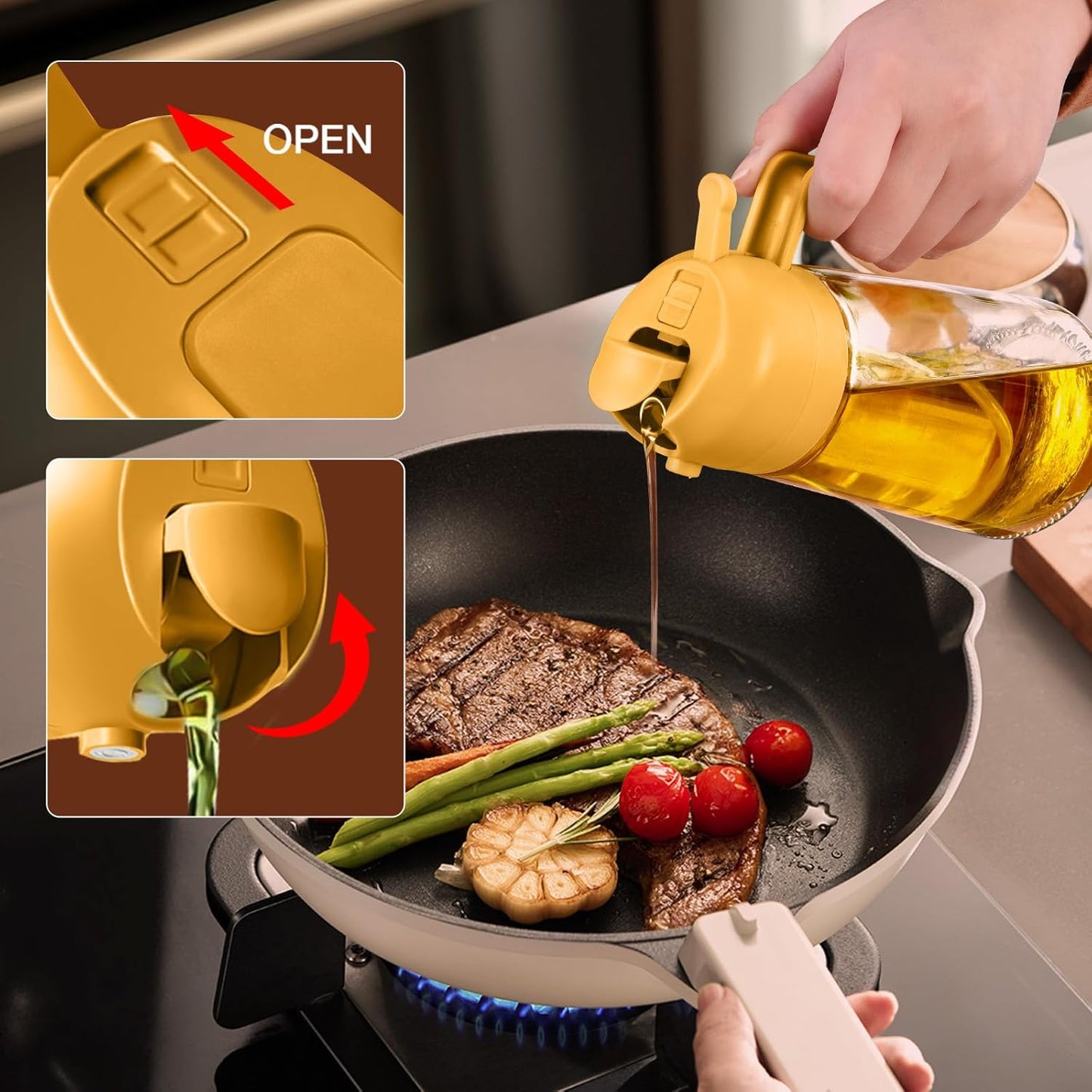 YARRAMATE Glass Olive Oil Sprayer - 16oz Premium Food Grade Dispenser for Cooking & BBQ (Orange)
