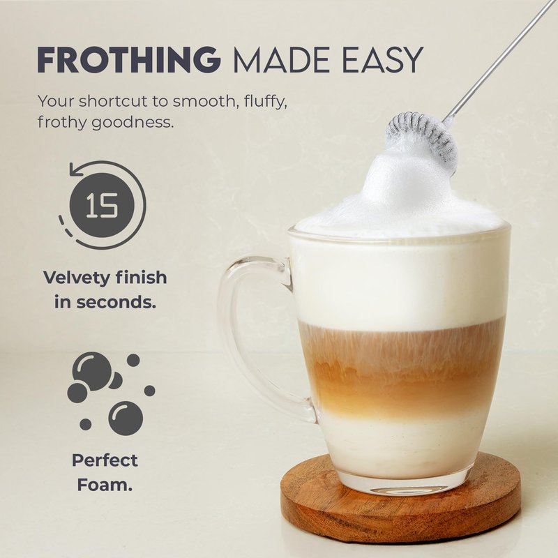 Zulay Kitchen Powerful Milk Frother Wand - Handheld Stainless Steel - Battery Operated Drink Mixer for Coffee, Lattes, Cappuccino, Matcha - Froth Mate Frother Gift - Midnight Black