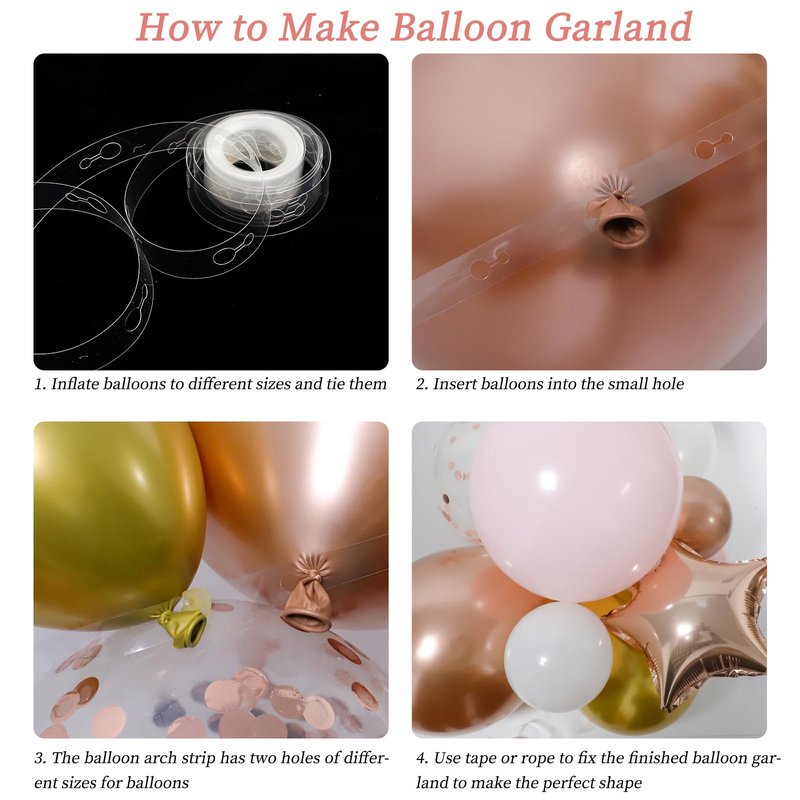 RUBFAC 140pcs Rose Gold Balloon Garland Arch Kit, Light Pink Gold White Metallic Rose Gold Confetti Balloons for Mother's Day Valentine Graduation Birthday Baby Shower Wedding Party Decoration