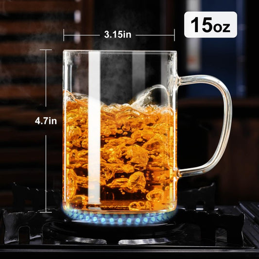PARACITY Tea Cup, Borosilicate Clear Tea Mug with Removable Stainless Steel Infuser and Lid, Tea Cup 15oz/450ml Stove Safe, Glass Teas Cups for Loose Tea, Gift for Family and Friends