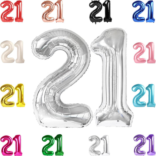 Skiennix 21 Balloon Number - 40 Inch Silver Birthday Decoration for 21st Anniversary Celebrations