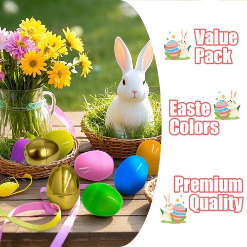Halystar 100 Pcs Plastic Easter Eggs Bulk (2.3") - Fillable Empty Easter Eggs with 2 Golden Eggs, 6 Bright Colors - Easter Basket Stuffers, Easter Egg Hunt Supplies, Party Favors for Kids Toddlers