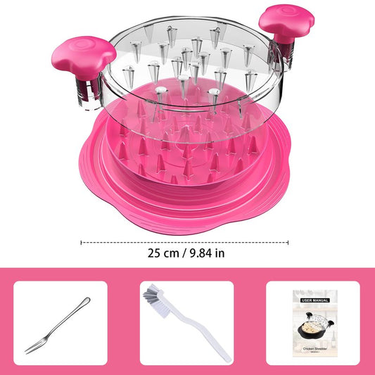 SURETIVIAN Chicken Shredder Large Chicken Breast Shredder Tool Twist with Brush&Fork, Visible Meat Shredder Machine, Anti-Slip Strip, Ergonomic Handle, BPA Free, Pork Beef Chicken(Hot Pink)
