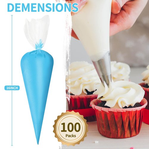 Azzuro Piping Bags Disposable 16 Inch, 100PCS Extra Thick Pastry Icing Piping Bags for Cake & Cookie, Non-Slip Anti-Burst Cake Frosting Decorating Bags Easy to Squeeze