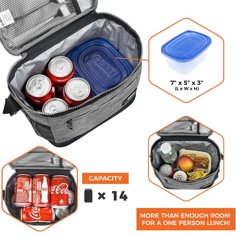 opux Insulated Lunch Box Men Women, Lunch Bag for Work School, Leakproof Soft Cooler Tote Adult, Large Lunch Pail Kids Boys Girls, Picnic Beach Food Bag with Shoulder Strap, Heather Grey