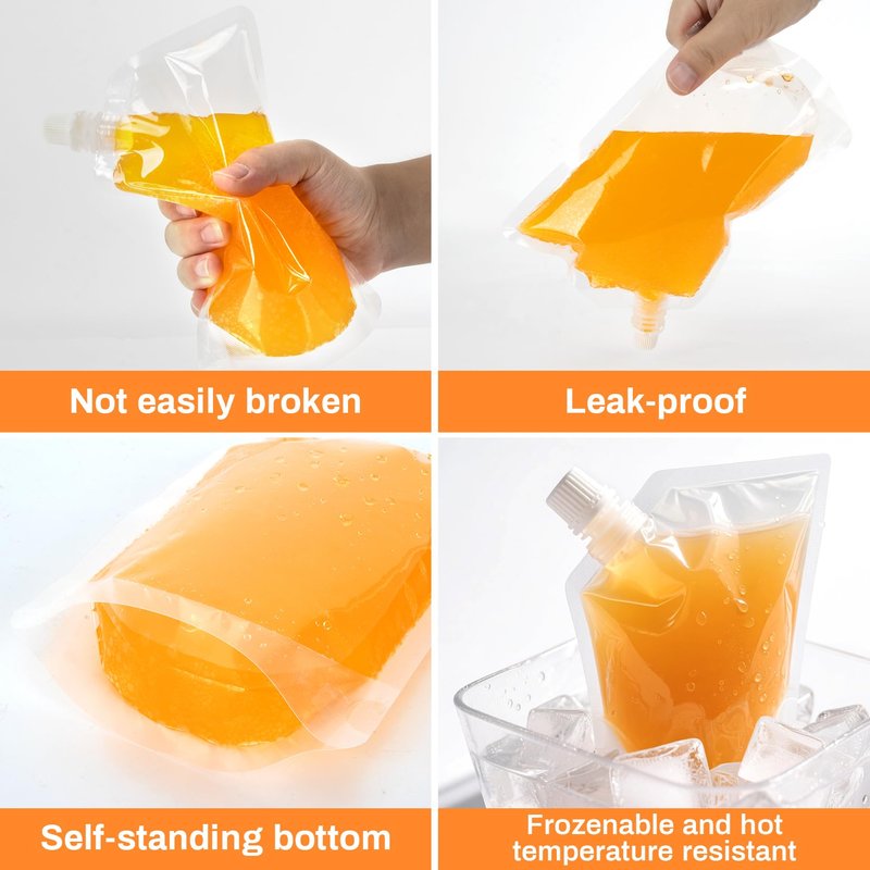 MAQIHAN Plastic Flask - Leak-Proof Drink Pouches, Reusable Plastic Hidden Flasks for Travel, Food-Grade Juice Pouches, Soft Flask for Cruise, Events, Concert, Sports (5pcs-16oz, 5pcs-8oz)