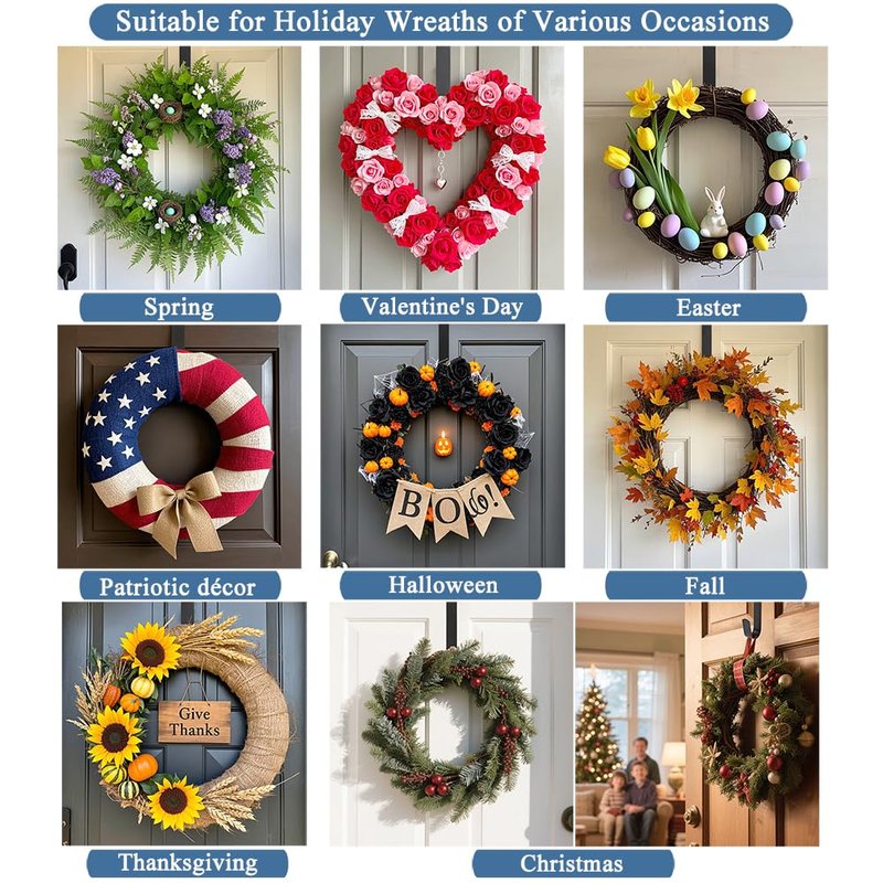 Sattiyrch 15" Wreath Hanger for Front Door,Sturdy Steel Wreath Door Hanger,Over The Door Hanger Hook (White,2)