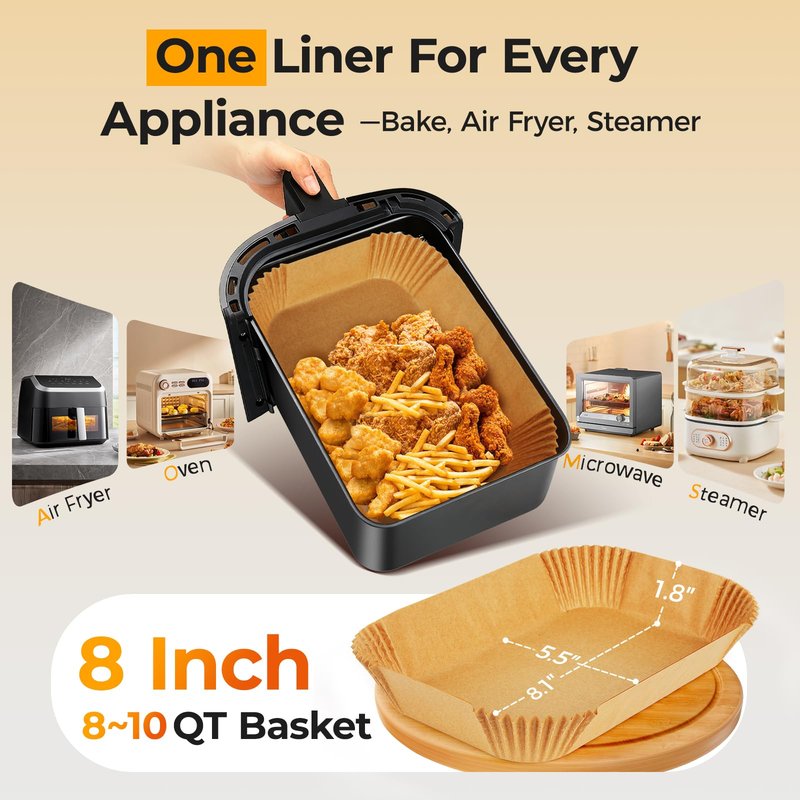Air Fryer Liners Disposable for Dual Basket, 250Pcs 8x5.5 Inch Rectangular Parchment Paper for Ninja DZ201 DZ401, Chefman/COSORI 2-Basket Air Fryer, Oil Proof Baking Paper Sheets by Vailnd