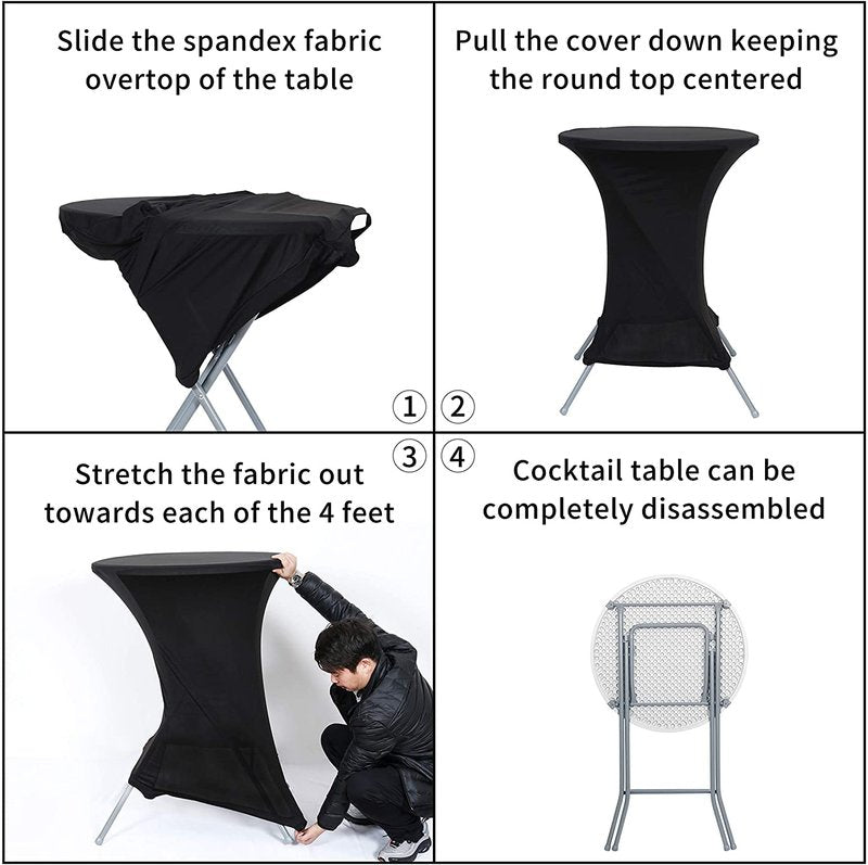 Obstal Cocktail Table Covers Stretch Spandex White Cocktail Table Cover Cloth for Wedding, Banquet and Party (30"-32" Diameter x 42" Height,6Pc)