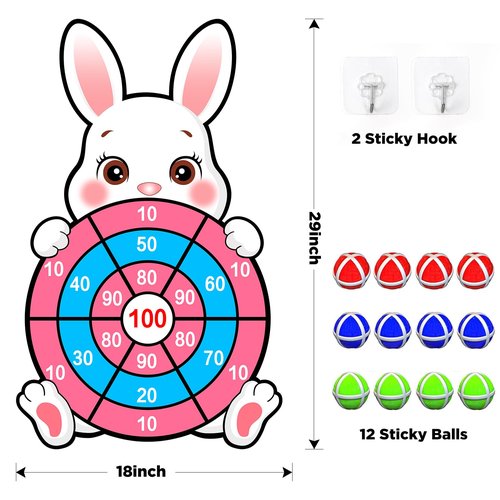 Easter Games for Kids, Large Easter Basket Essentials Dart Board Toy Gifts for Kids Family Teens Boys Girls Toddlers, Happy Party Decorations Centerpieces Party Favor with 12 Stick Balls