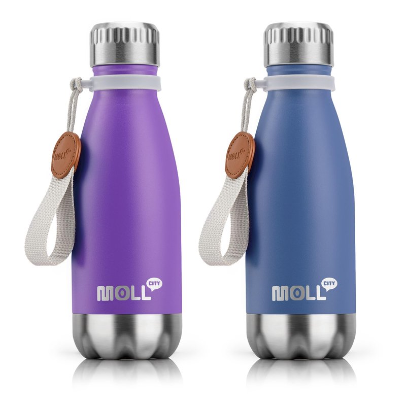 Mollcity 9 oz Water Bottle Stainless Steel Double Wall Vacuum Insulated Sports Water Bottle for Kids, Small Mini Cola Shape Water Bottle Leak Proof (Purple-Royal Blue)
