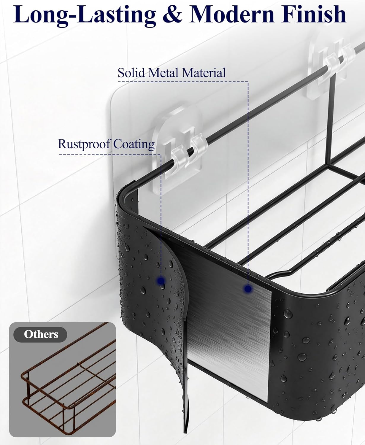 Kitsure Shower Caddy Adhesive - No-Drill Bathroom Organizer with Soap Holder & Hooks | Rustproof, Black