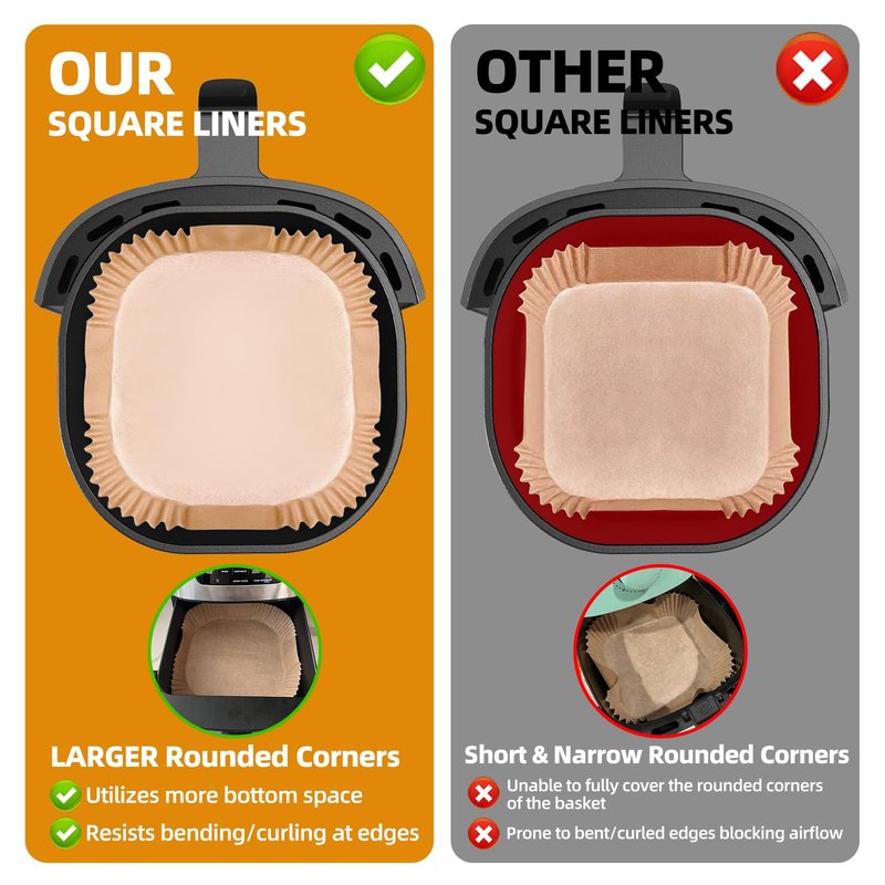 Air Fryer Paper Liners for 4 qt / 5 qt / 6 qt, Thickened Square Disposable Liner Compatible with Ninja/Chefman/Cosori/Instant Pot and other 4q-6qt Airfryer (8.3'' on Top)