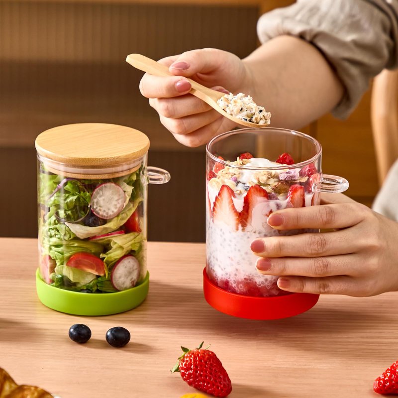 Spreccio Set of 6 Airtight Overnight Oats Jars with Bamboo Lids and Spoons, 22 OZ Overnight Oats Containers with Lids,Glass Food Storage Jar Perfect for Coffee, Tea, Sugar, Beans, and More