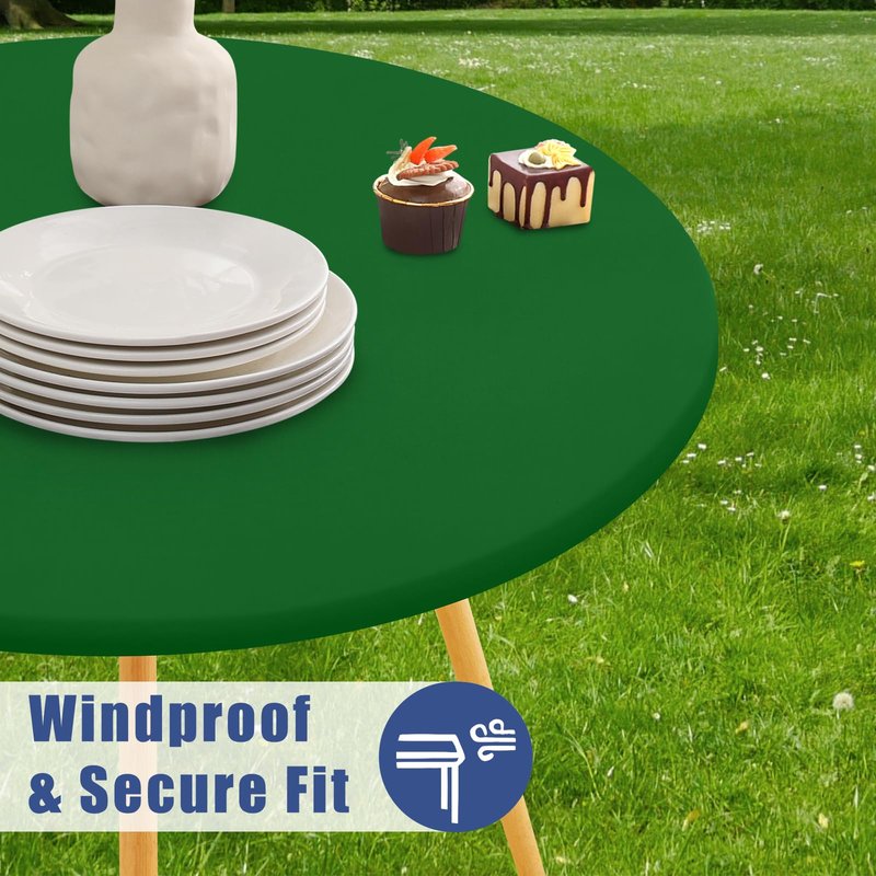 Moosfor Round Spandex Tablecloth, Elastic Fitted Waterproof Tablecloths for 36"-44" Tables, Stretch Washable Picnic Table Cover for Camping, Dining, Indoor and Outdoor, Emerald Green