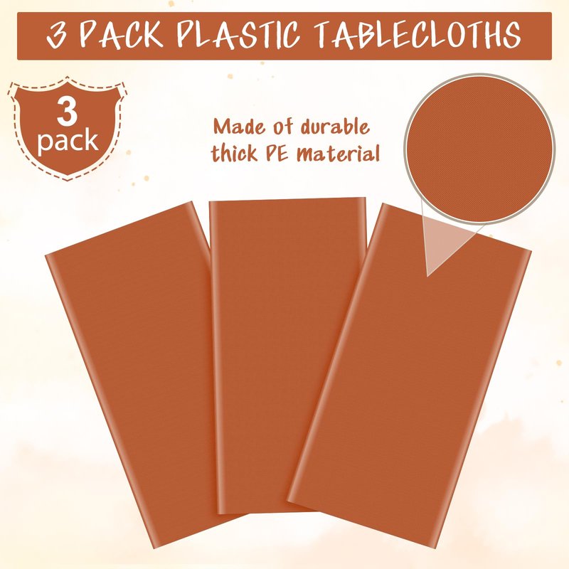 YIDAKO 3Pcs Orange Tablecloths for Rectangle Tables,Disposable Plastic Table Cloth,Waterproof Table Cover for Fall Thanksgiving Harvest Birthdays Weddings Party Decorations,54 x 108 Inch
