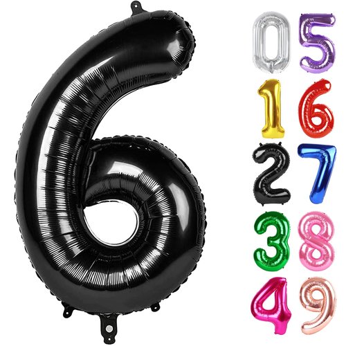Black Number 6 Balloon 40 Inch, 6th Birthday Party Decorations for Children, Giant 6 Foil Balloon for Party Supplies