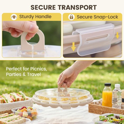 HAKSEN Deviled Egg Containers with Lid, Portable Deviled Egg Platter Carrier Holder Trays with 22 Slots for Holiday Party and Home Kitchen, Brown