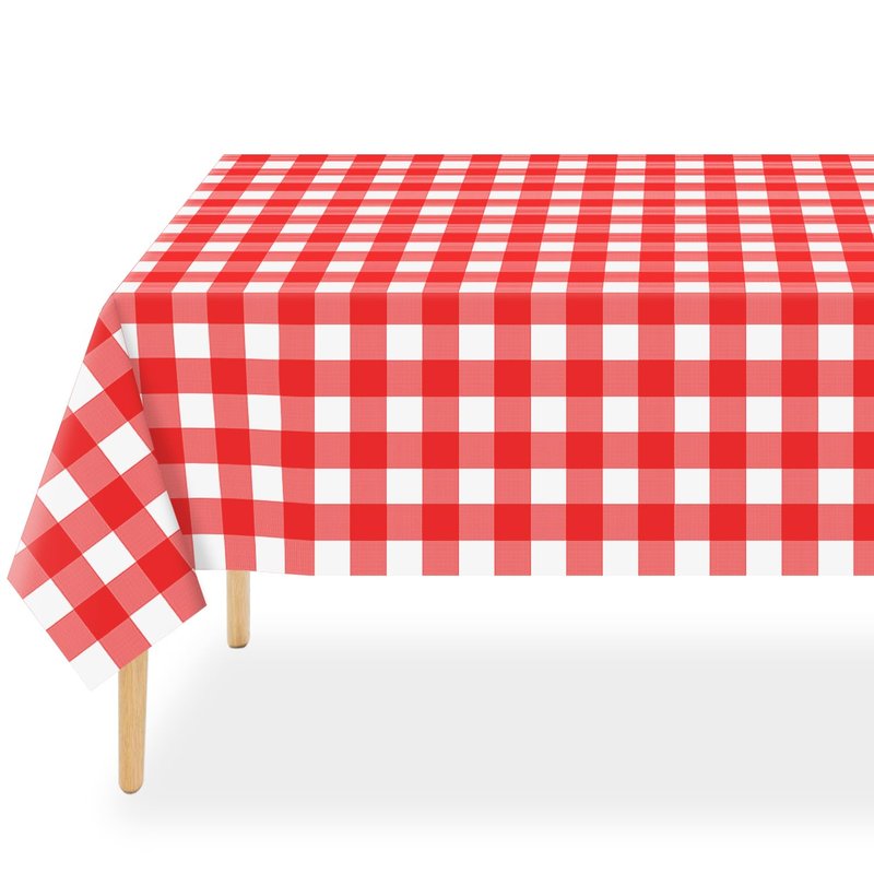 QIKSION Red Gingham Tablecloth Disposable 3 Pack, 54 x 108 Inch Red and White Checkered Table Cloth for Picnic, Outdoor BBQ Decorations, Birthday Party Supplies, Rectangle, Plastic Table Cover