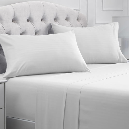 Mellanni King Sheets Set - 4 PC Hotel Luxury Bedding | Extra Soft, Cooling, Wrinkle-Resistant (King, Striped White)