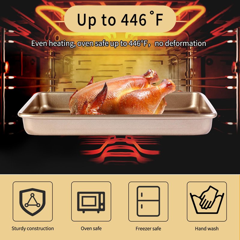 Barlket Small Cookie Sheet Pan 9x11 Inch, Nonstick Baking Tray 2-Pack, 0.8mm Thick Heavy Duty Carbon Steel, Gold – Oven Safe, Easy Clean, Bakeware Sets for Cookies, Roasting