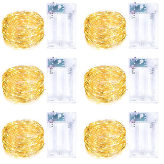 6 Pack Fairy Lights Battery Operated with Timer Silver Wire Mini 13FT 40LED Waterproof Cuttable Twinkle Christmas String Lights for Home Bedroom Wedding DIY Centerpiece Birthday (Warm White)