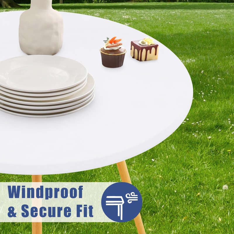 Moosfor Round Spandex Tablecloth, Elastic Fitted Waterproof Tablecloths for 31"-35" Tables, Stretch Washable Picnic Table Cover for Camping, Dining, Indoor and Outdoor, White
