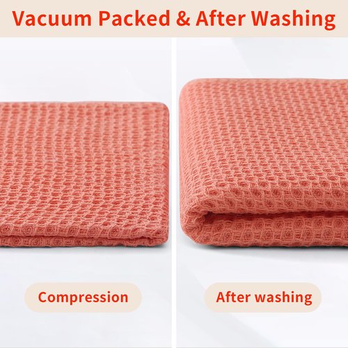 Homaxy 100% Cotton Waffle Weave Kitchen Dish Towels, Ultra Soft Absorbent Quick Drying Cleaning Towel, 13 x 28 Inches, 8-Pack, Coral