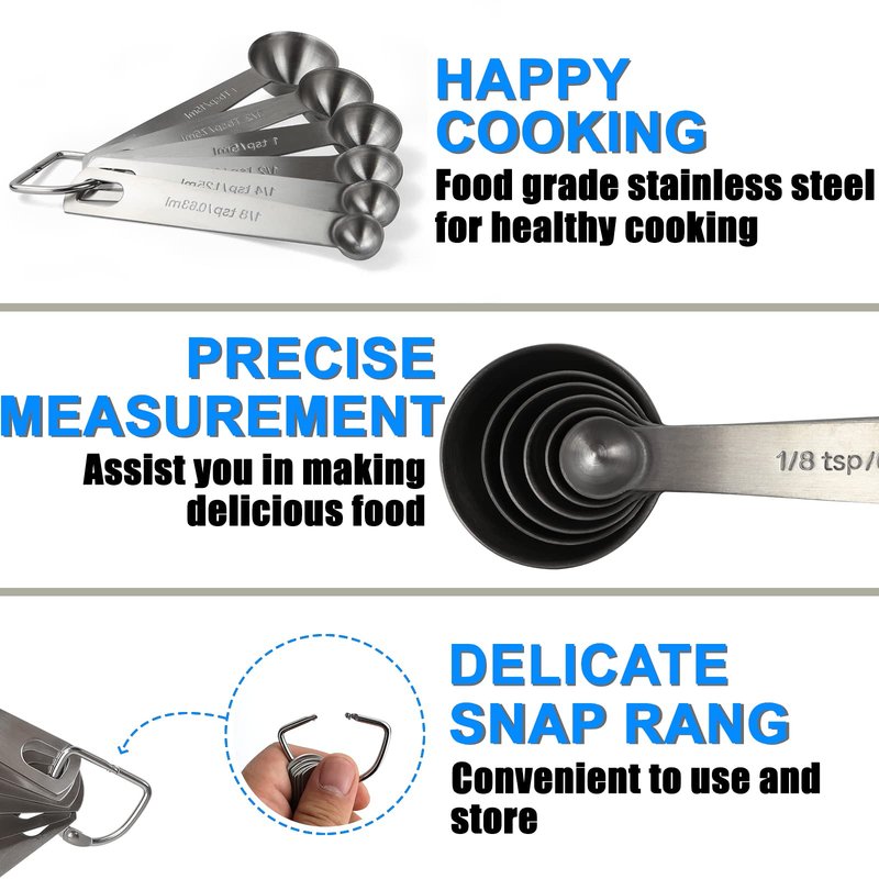 Measuring Spoons, Premium Heavy Duty Stainless Steel Measuring Spoons Cups Set, Small Tablespoon with Metric and US Measurements, Set of 6 for Measuring Dry and Liquid Ingredients