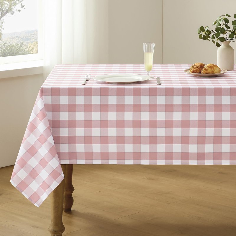 Veblandy Checkered Tablecloth Rectangle Waterproof Gingham Table Cloth Washable Buffalo Plaid Table Cover Wrinkle Free for Kitchen, Dining and Outdoor Picnic, 52 x 70 Inch, Pink and White
