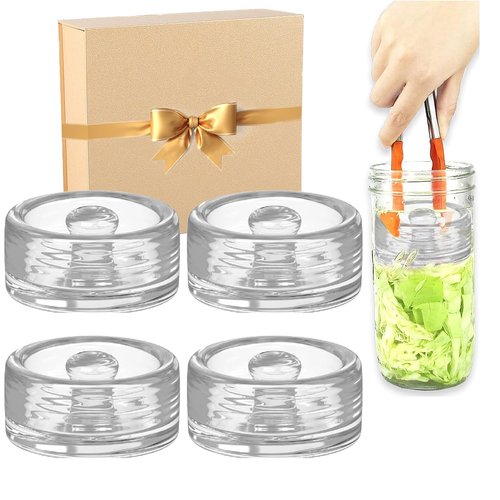 Fermentation Glass Weights with Easy Grip Handle for Mason Jars, Lead-Free, Washable (4 PCS)