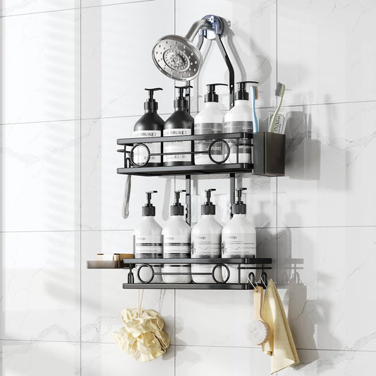 Skiennix Adjustable Shower Caddy - Rustproof Large-Capacity Bathroom Organizer with Hooks for Razors