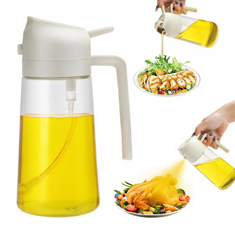 Aovdy 16oz/470ml Glass Olive Oil Sprayer for Cooking - 2 in 1 Olive Oil Dispenser Bottle Spray and Pour for Kitchen Gadgets Cooking Air Fryer Salad BBQ (White)