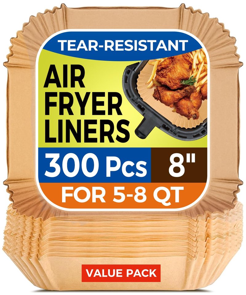 300 Pcs Air Fryer Paper Liners, 8" Square Air Fryer Liners Disposable, Heavy-duty Parchment Paper for 5-8 qt Airfryer Basket, Non-Stick & Grease Proof Baking Liner for Oven Pan