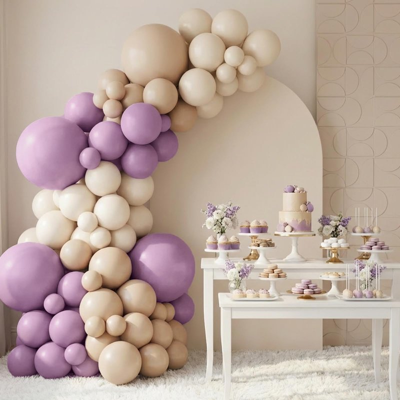 RUBFAC Dusty Purple Balloons 129pcs Different Sizes Pack of 18 12 10 5 Inch, Latex Light Lavender Lilac Purple Balloon Garland Arch Kit for Wedding Baby Shower Gender Reveal Birthday Party