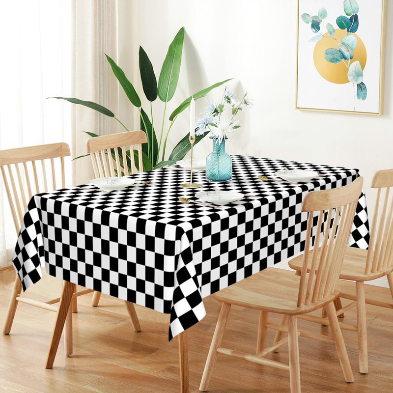 Mulbozy 2 Pcs Checkered Tablecloth Plastic for Birthday Decor, 54 × 108 inches Disposable Black and White Checkered Table Covers for Baby Shower, Race Car Birthday Party Decorations