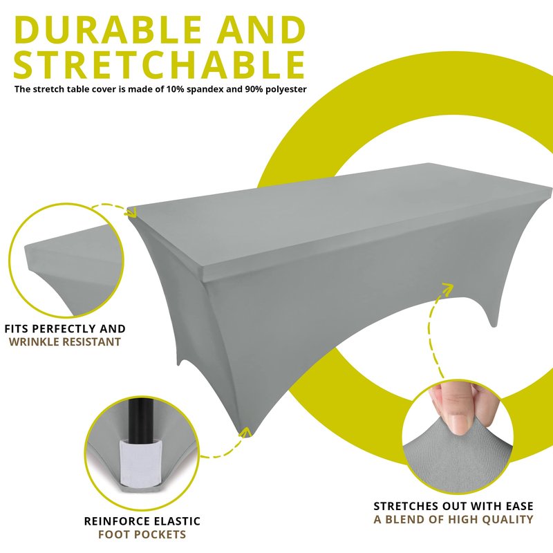Utopia Kitchen Spandex Tablecloth 2 Pack [4FT, Grey] Tight, Fitted, Washable and Wrinkle Resistant Stretch Table Cloth Rectangle Cover for Trade Show, Weddings & Parties [48Lx30Wx30H Inch]