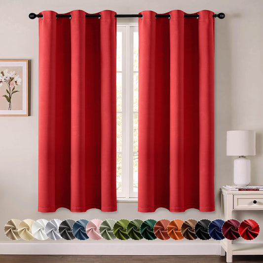 MIULEE Blackout Curtains - Christmas Red Thermal Insulated Drapes | 45-Inch Grommet Top, 2 Panels