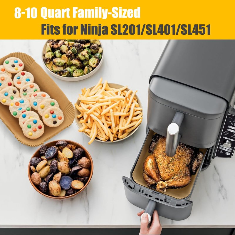 Air Fryer Disposable Paper Liner for Ninja DZ201/DZ401/DZ550/DZ302/SL401/SL451,100PCs Rectangle 8.6x 5.5'' Baking Parchment Paper Inserts Accessories,Ninja Foodi Dual Papel para Freidora de Aire